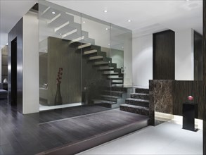 Glass wall along staircase