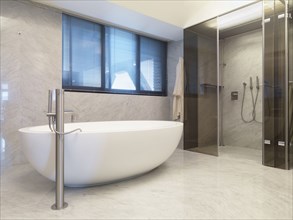 Marble walls in modern bathroom