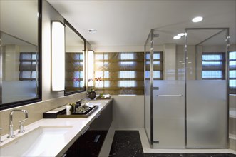 Modern bathroom with large glass shower
