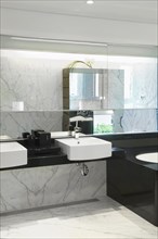 Sinks in modern marble bathroom