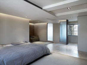 Simple bedroom with platform bed