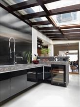 Modern kitchen with skylights