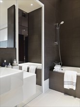 Brown and white modern bathroom