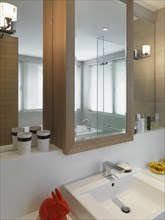 Sink and mirrors in modern bathroom