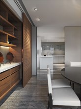 Dining room and kitchen in modern home