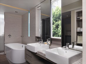 Modern bathroom with double sinks