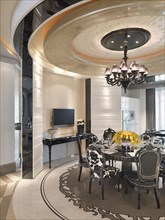 Circular dining table in elegant modern home