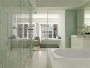 Modern bathroom with glass walls