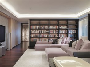 Light pink corner sofa in modern living room