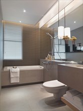Modern bathroom with recessed lights