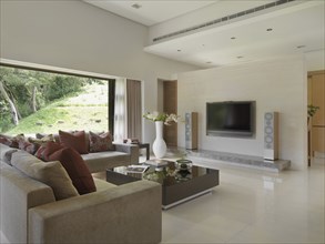 Corner sofa in modern living room