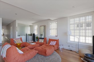 Modern orange lounge chairs in living room