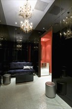 Lounge area with crystal chandelier