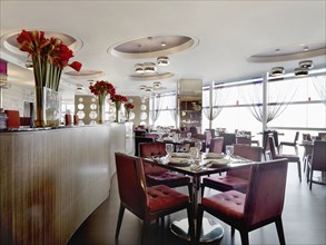 Interior of dining area in luxury hotel