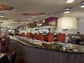 Interior of dining area in luxury hotel