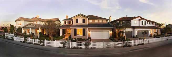Panoramic of Traditional American Suburban Homes
