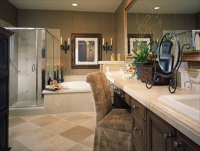 Master bath with built in vanity