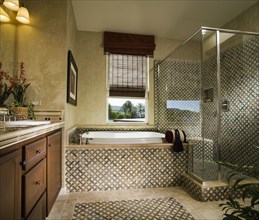 Large Master Bathroom with Ornate Tile work