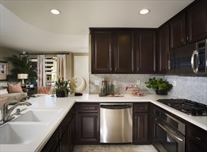 Sophisticated kitchen with tile backsplash