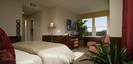 Contemporary bedroom with sitting area