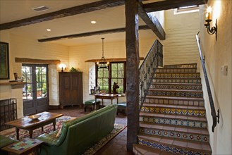 Spanish Style Stairway and Living Room