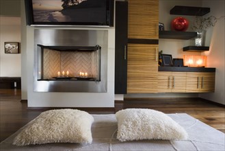 Cozy Modern Living Room with Candle Fireplace