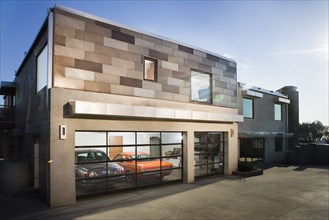 Exterior of Modern Home Garage and Cars