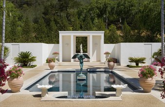 Exterior of an elegant courtyard and pool