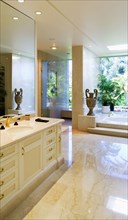 Detail of a vanity in a large master bathroom