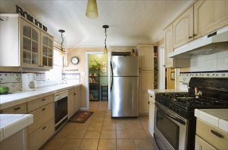 Wide angle image of kitchen.