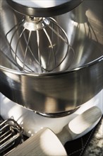 Detail of mixing bowl in classic stand mixer