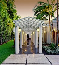 Covered walkway to modern home