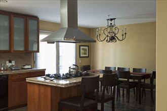 Kitchen and dining area in traditional home