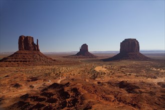 Butte rock formations in desert landscape