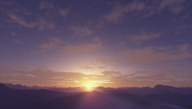 Sun setting over rural mountains