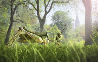Illustration of cricket in grass