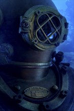 Antique diving suit underwater