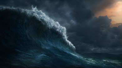 Waves crashing on stormy sea