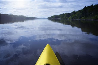 Kayak on still calm lake
