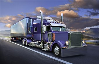 Semi truck driving on freeway