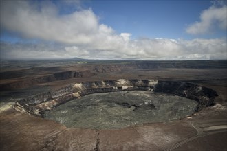 High angle view of volcanic crater on mountaintop