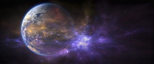 Earth and galaxy in outer space