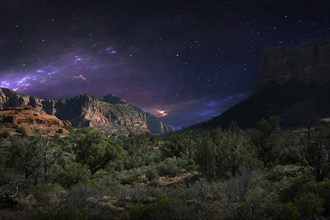 Desert landscape and night sky