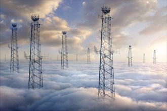 Cellular towers above clouds