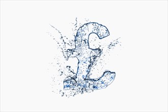 Water droplets splashing from melting ice British pound symbol