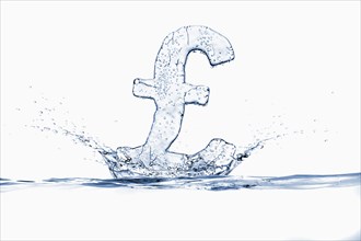 Water droplets splashing from ice British pound symbol