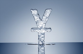 Puddle under melting ice yuan symbol
