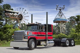 Semi-truck near amusement park