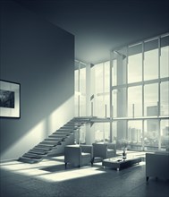 Livingroom of luxury loft in city