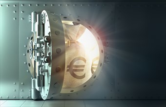 Back lit money bags with euro symbol in vault